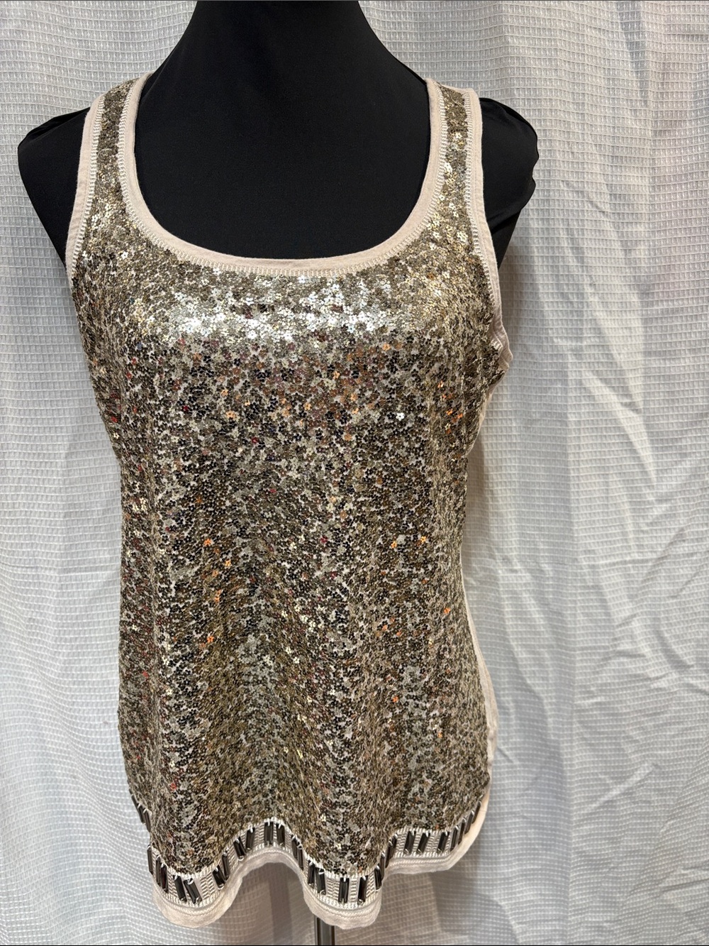 Sequin Scoop Neck Tank Top - Gold